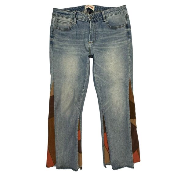 Driftwood Indie Patchwork Crop Bootcut Kick Frayed Hem Step Jeans Size 31 - Picture 2 of 15
